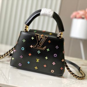 Louis Vuitton Capucines Replica Tas in 1:1 Kwaliteit - Zwarte Metallic Look 1157259937 - front view
